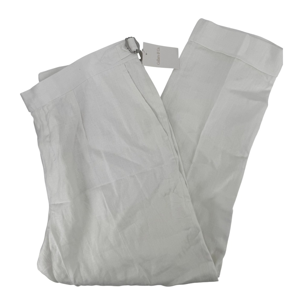 Collars & Co Amalfi Linen Trousers White Pleated Side Adjuster Pants 38W 30L NEW